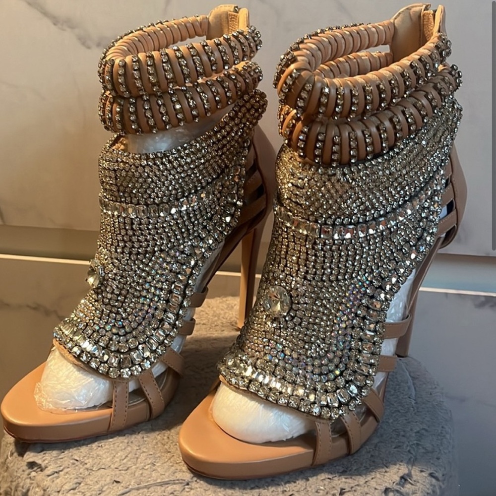 Azeala Wang Tan Rhinestone Stilettos